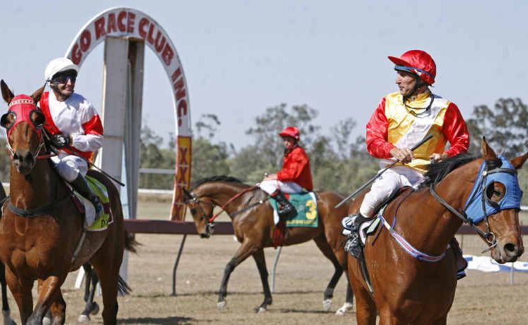 Jockeys head for the mounting yard at the Dingo racecourse, as race clubs around the region battle to stay afloat. Jockeys head for the mounting yard at the Dingo racecourse, as race clubs around the region battle to stay afloat.